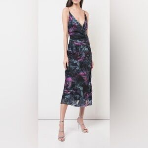 CUSHNIE Black Melted Floral Twist
V-Neck Midi Dress